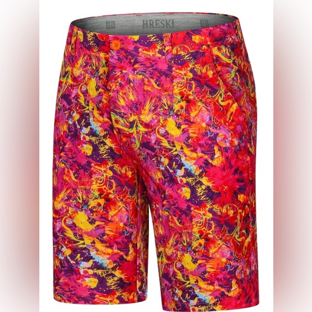NWOT-‎ Hreski- Splashes of purple/yellow/red golf shorts- 40